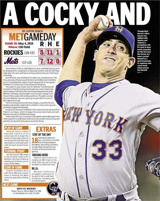  ??  ?? Though Matt Harvey’s Mets tenure was riddled with injuries and ended in a precipitou­s fall, it’s hard to have much sympathy for him because the former ace never carried himself as a good teammate, or someone who cared much about anyone but himself.