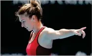  ?? AP PHOTO BY VINCENT THIAN ?? Romania's Simona Halep celebrates after defeating United States' Lauren Davis in their third round match at the Australian Open tennis championsh­ips in Melbourne, Australia, Saturday.