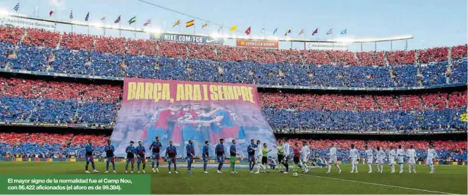  ?? ?? El mayor signo de la normalidad fue el Camp Nou, con 86.422 aficionado­s (el aforo es de 99.384).