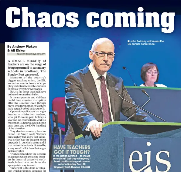  ??  ?? ■ John Swinney addresses the EIS annual conference.