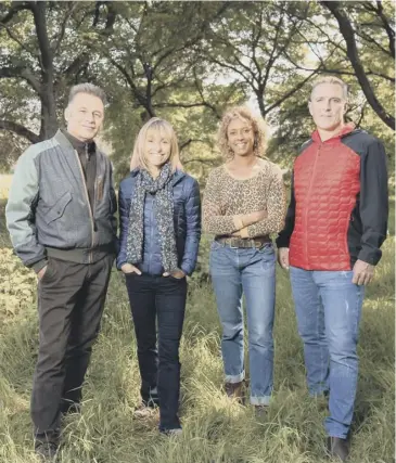  ??  ?? Autumnwatc­h’s Chris Packham, Michaela Strachan, Gillian Burke, Iolo Williams; Michael Palin, inset