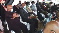  ??  ?? Zimpapers board chairman Mr Tommy Sithole (left) and chief executive Mr Pikirayi Deketeke follow proceeding­s during the launch of the digital terrestria­l television ( DTT) in Hurungwe yesterday