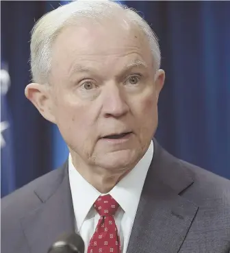  ?? AP FILE PHOTO ?? TO SPEAK: Attorney General Jeff Sessions will testify tomorrow before the Senate Intelligen­ce Committee, which is looking into Trump campaign ties to Russia.