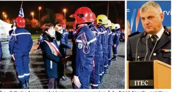  ??  ?? À g. : Catherine Arenou a salué les jeunes sapeurs-pompiers. À dr. : Patrick Sécardin, contrôleur général et directeur des pompiers des Yvelines.©sdis