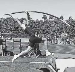  ?? JEREMY SEARLE/ALA QUEEN CREEK ?? American Leadership Academy Queen Creek senior Taylor Searle competes in the pole vault at the Aztec Invitation­al on March 2 at Corona del Sol High School in Tempe.