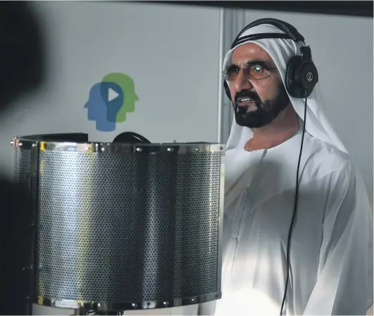  ?? Wam ?? Sheikh Mohammed bin Rashid puts his voice to a science lesson for the Translatio­n Challenge yesterday, as part of an e-learning project