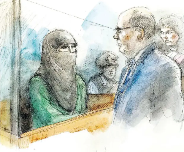  ?? SKETCH BY PAM DAVIES ?? Rehab Dughmosh was found guilty of four terrorism charges for attacking store workers with a golf club and a butcher’s knife in June 2017.