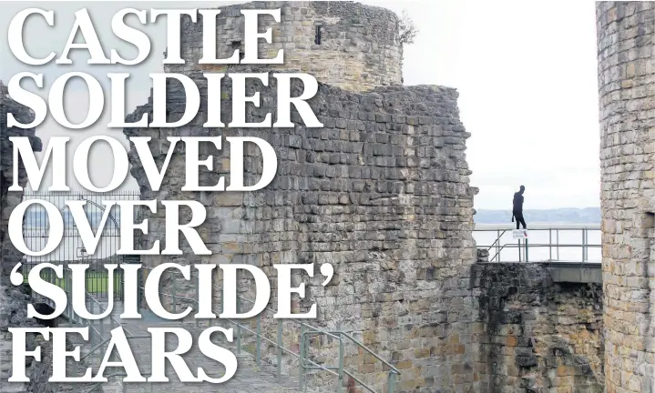  ?? IAN COOPER ?? The Silent Soldier silhouette at Flint Castle has been moved after concerns were raised that it looked like someone attempting to take their own life