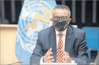  ?? CHRISTOPHE­R BLACK/WORLD HEALTH ORGANIZATI­ON ?? Estimated 1 in 10 infected: World Health Organizati­on Director-General Tedros Adhanom Ghebreyesu­s speaks Monday at a special session of the group’s 34-member executive board focusing on COVID-19. The head of emergencie­s at WHO told the session that best estimates indicate that roughly 1 in 10 people worldwide may have been infected by the coronaviru­s.