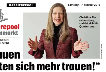  ??  ?? Christina Abrahamsbe­rg spricht sich für Quoten aus.