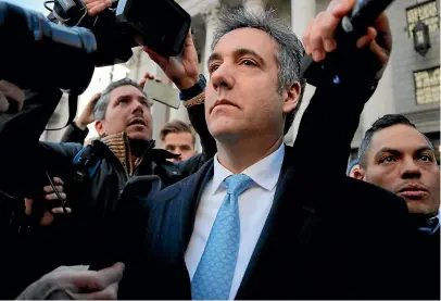  ?? AP ?? Michael Cohen walks out of federal court yesterday in New York. Cohen, President Donald Trump’s former lawyer, pleaded guilty to lying to Congress about work he did on an aborted project to build a Trump Tower in Russia.