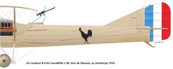  ?? DAVID MÉCHIN ?? Un Caudron R.4 de l’escadrille C 46, bois de Demuin, au printemps 1916.