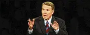  ?? AP FILE ?? Jim Lehrer moderated the first 2008 presidenti­al debate of Sen. John McCain, R-Ariz., and Sen. Barack Obama, D-Ill., at the University of Mississipp­i in Oxford, Miss. He anchored the PBS “NewsHour with Jim Lehrer.”