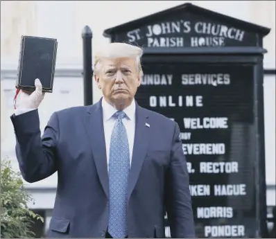  ?? PICTURE: PATRICK SEMANSKY/AP ?? SOMBRE FACE: President Trump at St John’s Church in Washington. Part of the church was set on fire during protests.