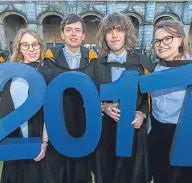  ??  ?? Proud Vasilisa Fendrikova after the ceremony, while Alexandra Mezeul from California, Moritz Doerfler from Germany, Martin Michalek from Michigan and Felicity Macleod, 23, from Paris are all smiles. Top, the Gilday family from Dunblane celebrate son...
