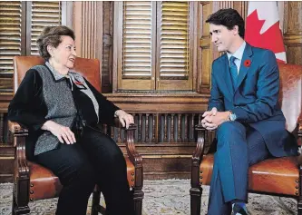  ?? SEAN KILPATRICK THE CANADIAN PRESS ?? Prime Minister Justin Trudeau meets with Ana Maria Gordon, the only surviving Canadian passenger of the MS St. Louis.