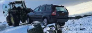  ?? Mick Gribben ?? ●● A resident’s car on the access road to the Halo in Haslingden which slid off the road with the handbrake on.