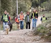  ??  ?? Le groupe d’accompagna­nts sur les talons du troupeau, aux abords de Mal-Vallon.