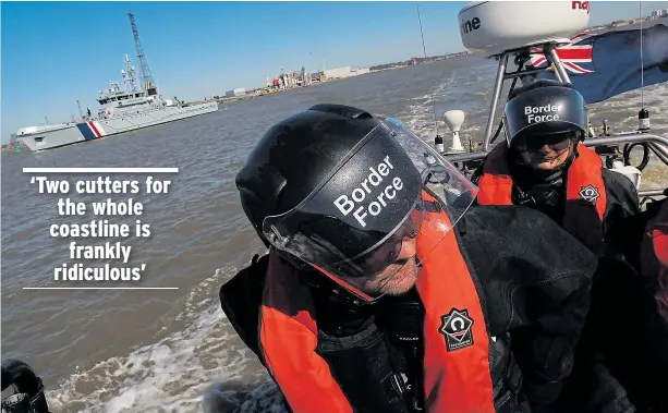  ?? Picture: MARY TURNER/GETTY ?? Border Force officers are having to patrol thousands of miles of Britain’s coastline with just two operationa­l cutters while numbers crossing the Channel soar