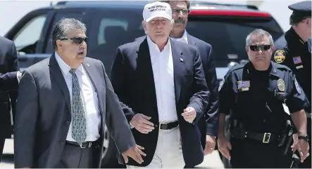  ?? LM OTERO/ THE ASSOCIATED PRESS ?? Republican presidenti­al hopeful Donald Trump arrives at the airport for a visit to the U. S.- Mexico border in Laredo, Texas, on Thursday.