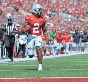  ?? BROOKE LAVALLEY/COLUMBUS DISPATCH ?? Wide receiver Emeka Egbuka and the Ohio State offense effectuall­y had the ball for just three series in the second half against Youngstown State.