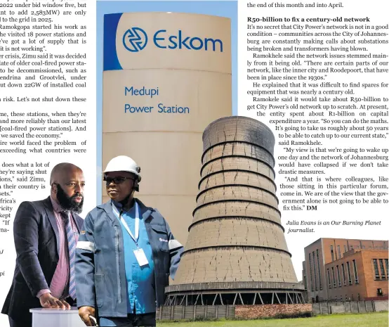  ?? ?? From left: Bonolo Ramokhele. (Photo: OJ Koloti/gallo Images); Silas Zimu. (Photo: GCIS); Eskom’s Medupi power station in Limpopo. (Photo:
Papi Morake/gallo Images); Kelvin power station.
Photo: OJ Koloti/gallo Images