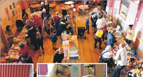  ??  ?? Above, an influx of shoppers arrive within minutes of the toy sale opening. 01_B45BNtoy10; left, Gemma Bennett transforms a young girl into a unicorn with her face painting. 01_B45BNtoy06