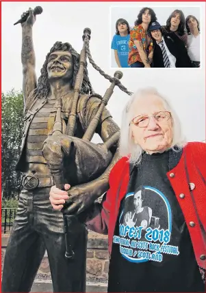  ??  ?? Bon viveur...Eliza at Scott’s statue in Kirriemuir. Inset, AC/DC in London in 1979