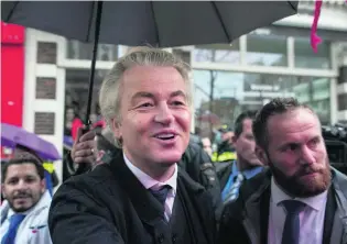  ?? Jasper Juinen / Bloomberg ?? Geert Wilders, leader of the Dutch Party for Freedom, is firing up his anti-Muslim base as he seeks to regain support one week ahead of elections in the Netherland­s.