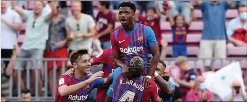  ?? PIC: ALBERT GEA/REUTERS ?? Talented: Fati celebrates after coming off the bench to score the third goal against Levante at Camp Nou