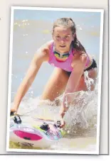  ?? FUN IN THE SUN: Caleb Cheesman, 15, Kian Dalton, 15, and Bayden Hardy, 14 ( main) and Amy Fowler ( inset), 12, competing in the ironman events of the University of Queensland Secondary School Surf League at The Strand yesterday. ??