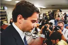  ?? Bloomberg ?? Mark Karpeles, former chief executive officer of Mt. Gox, leaves a news conference in Tokyo yesterday.