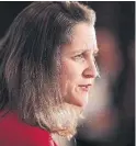  ?? JOHN WOODS/THE CANADIAN PRESS ?? Chrystia Freeland is waiting out the U.S., rather than giving in to demands.