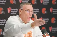  ??  ?? The Browns general manager John Dorsey said Thursday that he’s leaving his options — including a trade — open and that he’s even considered using the first pick on Penn State running back Saquon Barkley.