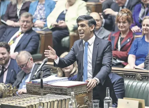  ?? ?? Rishi Sunak was loudly cheered by Tory MPS in a public display of support at Prime Minister’s Questions