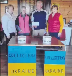 ?? ?? Organisers of a recent pitch and putt competitio­n in aid of Ukraine, when €882.00 was raised. Picture shows Ella Lovett, Breda O’Keeffe and Liz O’Rahilly handing over the proceeds to Tom Shanahan, chairman.