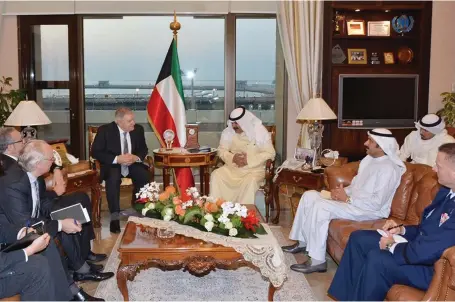  ?? Kuna via AP ?? Retired general Anthony Zinni, centre left, and deputy assistant secretary of state Timothy Lenderking, second left – the United States envoys for the Qatar crisis – yesterday met Kuwait’s deputy foreign minister Khaled Al Jarallah