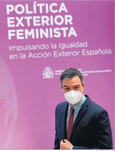  ?? JUAN CARLOS HIDALGO / EFE ?? Pedro Sánchez, ayer durante la presentaci­ón de la política exterior feminista.