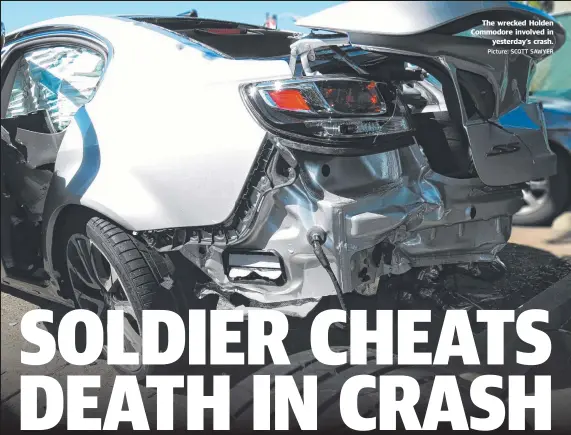  ?? Picture: SCOTT SAWYER ?? The wrecked Holden Commodore involved in yesterday’s crash.