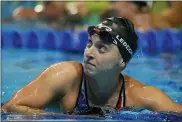  ?? CHARLIE NEIBERGALL — THE ASSOCIATED PRESS ?? Katie Ledecky reacts after winning the women’s 1500 freestyle during wave 2of the U.S. Olympic Swim Trials on Wednesday, in Omaha, Neb.