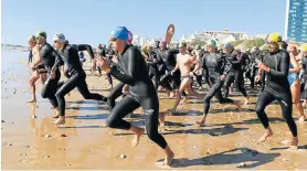  ?? Picture: ORACLE MEDIA ?? AND THEY’RE OFF: Nelson Mandela Bay duathletes are ready to tackle the City Lodge 3 Beaches Challenge that starts at Pollok Beach on Sunday