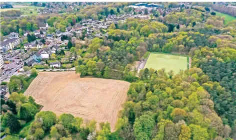  ?? FOTO: PETER MEUTER ?? Auf dem Feld soll der Sportplatz entstehen. Im unteren Bereich des Bildes sind am Bielauer Weg zudem Wohnhäuser geplant.