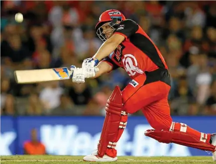  ??  ?? BACK INTO IT: The Melbourne Renegades’ Aaron Finch hits out against the Hobart Hurricanes on Monday.