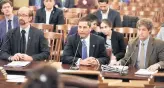  ?? ANTHONY DELUCA 2019 ?? Reggie Greenwood, from left, South Suburban Economic Developmen­t Corp. executive director; state Rep. Anthony DeLuca, D-Chicago Heights; and Rick Bryant, senior adviser to U.S. Rep. Robin Kelly, D-Matteson, testify in Springfiel­d.