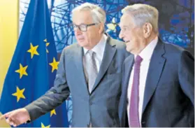  ??  ?? Predsjedni­k EK Jean-Claude Juncker i američki investitor George Soros