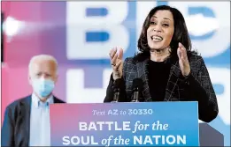  ?? CAROLYN KASTER/AP ?? Democratic vice presidenti­al nominee Kamala Harris was to appear in North Carolina and Ohio before it was announced a communicat­ions staffer tested positive for COVID-19.