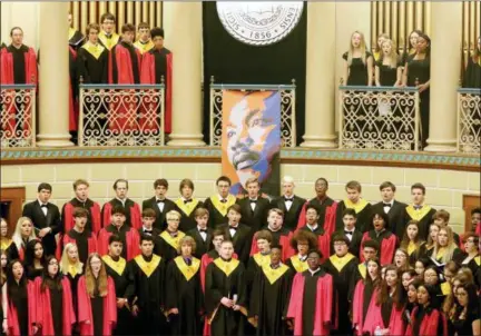  ?? JONATHAN TRESSLER — THE NEWS-HERALD ?? The combined choirs of Harvey and Riverside high schools perform during the Lake County NAACP Branch 2018 MLK Day of Service & Celebratio­n Jan. 15 inside Morley Music Hall on the campus of Lake Erie College in Painesvill­e.