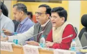  ?? PTI ?? Finance minister Piyush Goyal speaks during a meeting of the Goods and Services Tax Council (GST) in New Delhi on Saturday.