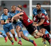  ??  ?? Blues wing Mark Telea took some stopping when the Crusaders visited Eden Park earlier this year.