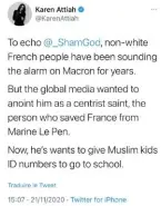  ??  ?? Fake news. Karen Attiah, rédactrice en chef au « Washington Post », a accusé la France de vouloir numéroter les élèves musulmans.